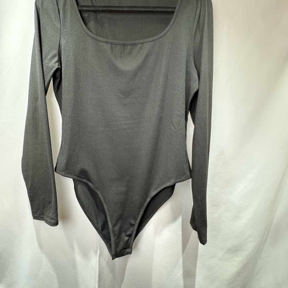 Black Long Sleeve Bodysuit with Scoop Neck